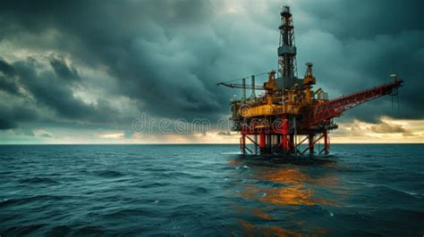 Rigs Offshore Oil Refinery At Sunset Stock Image Image Of Offshore