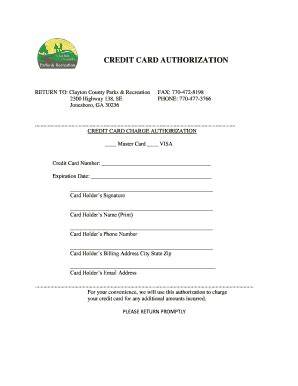 Fillable Online CREDIT CARD AUTHORIZATION Claytonparkscom Fax Email