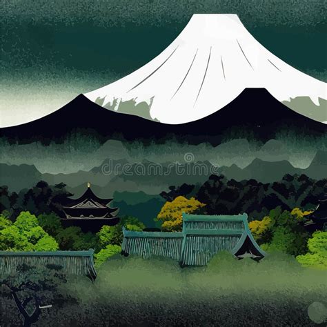 Vector Illustration Japanese Mount Fuji With Variety Trees Perfect For