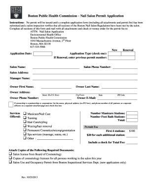 Fillable Online Bphc Nail Salon Permit Application Form Boston Public