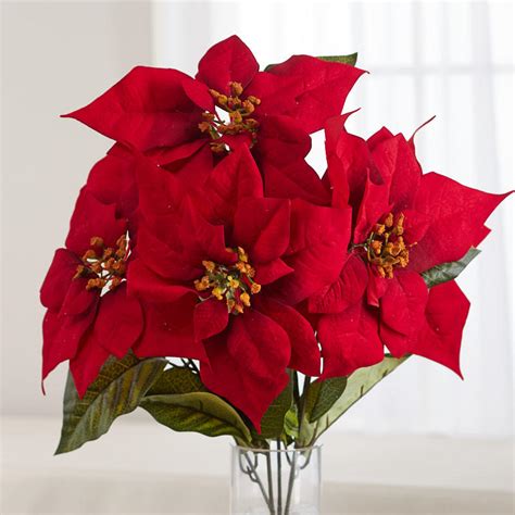 Realistic Red Artificial Poinsettia Bush Bushes Bouquets Floral