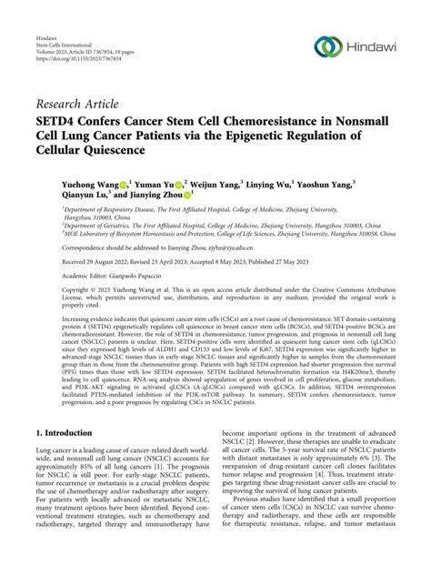 Pdf Setd Confers Cancer Stem Cell Chemoresistance In Nonsmall Cell