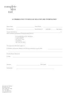 Fillable Online Authorization To Release Healthcare Information Form