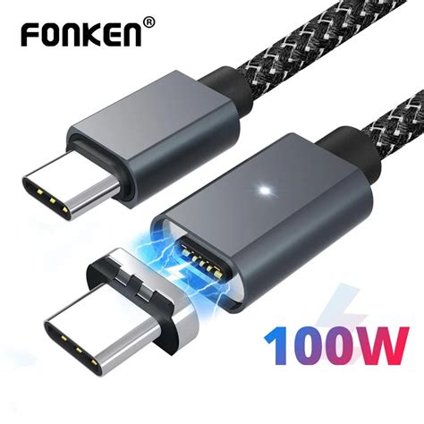 Fonken cabo magnético usb tipo c 20v 5a 100w usb c para cabo de