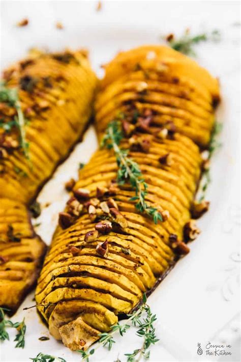 Hasselback Butternut Squash With Maple Pecan Drizzle Jessica In The Kitchen