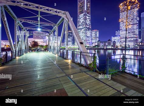 Yokohama Japan At Minato Mirai Park And Pedestrian Bridge Stock Photo