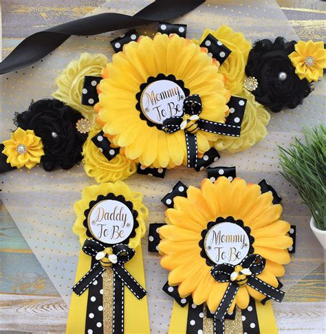 Sunflower Bumble Bee Baby Shower Yellow Black Flower Sash And Etsy