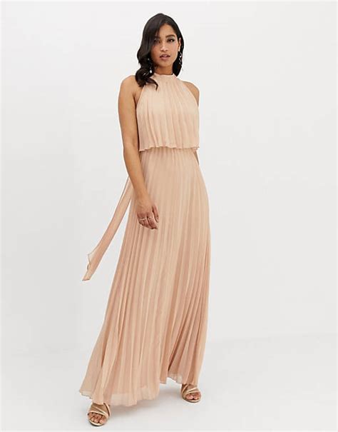 Asos Design Halter Tie Neck Maxi Dress In Pleat Asos