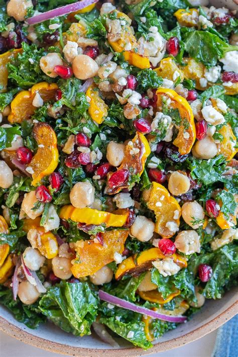 Roasted Delicata Squash Salad With Kale And Chickpeas She Likes Food