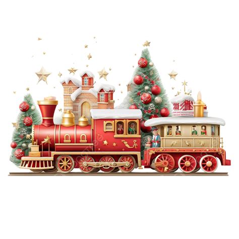 Christmas Toys Isolated Train With Santa Claus Gift Boxes And Christmas