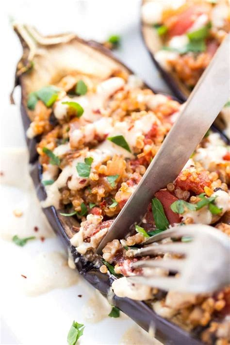 Quinoa Stuffed Eggplant With Tahini Sauce Recipe Tahini Sauce