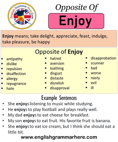 Opposite Of Enjoy Antonyms Of Enjoy Meaning And Example Sentences English Grammar Here