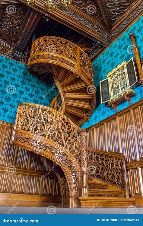 A Staircase Carved From One A Tree At Lednice Castle Editorial Photo