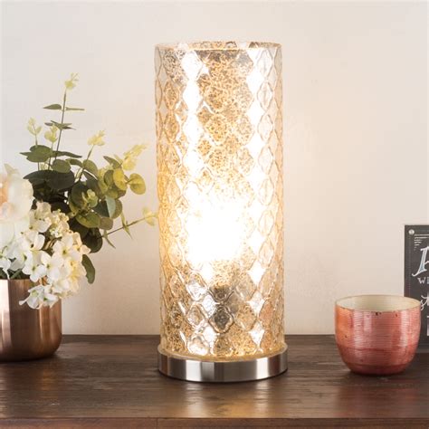 LED Uplight Table Lamp with Silver Mercury Finish, Embossed Trellis ...