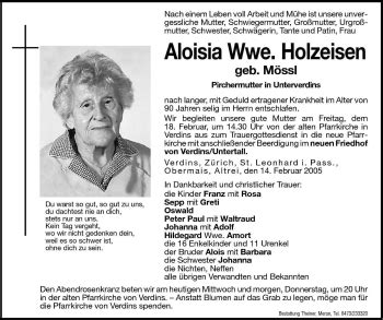 Traueranzeigen Von Aloisia Holzeisen Trauer Bz