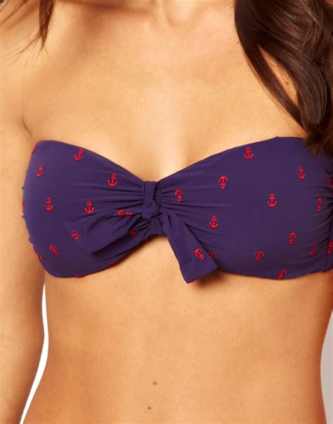 Seafolly Ahoy Bow Bandeau Bikini Top In Midnight Purple Lyst