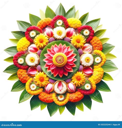 Onam Pookalam A Traditional Flowers Decoration To Celebrate Onam Festival In Kerala Stock