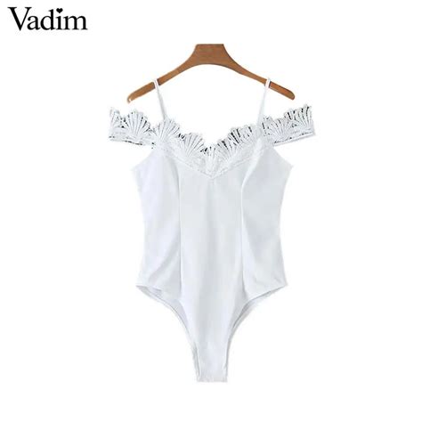 Vadim Women Sexy Skinny Bodysuits Off Shoulder Spaghetti Staps Slash