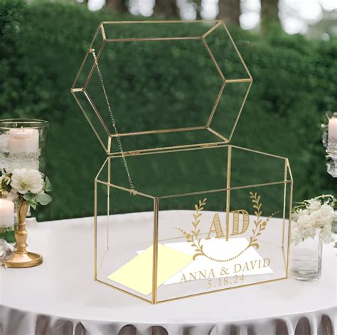 Glass Card Box Personalized Handmade Deluxe Gold Framed Weddingbar Mitzvahparty T Card Box