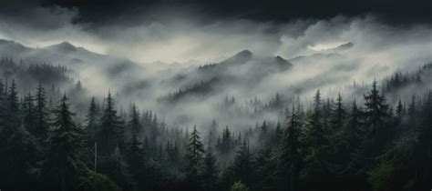 A dark forest landscape with trees and mist 27121121 Stock Photo at ...