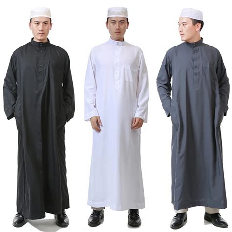 Arab Male Islamic Clothing For Men Saudi Arabia Jubba Thobe Abaya Eid Traditional Solid Robes