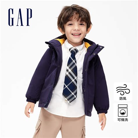 Gap 男幼童裝 Logo防風連帽羽絨外套 海軍藍836582 蝦皮購物