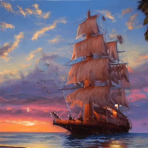 Pirate Ship Sunset Hd