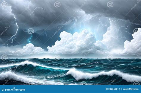 Storm in the Ocean, Thunderstorm, Clouds Stock Illustration ...