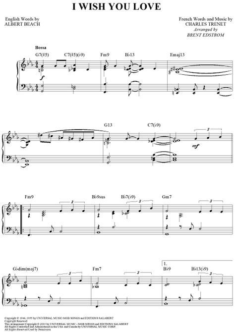 I Wish You Love Sheet Music For Piano Solo Sheet Music Now