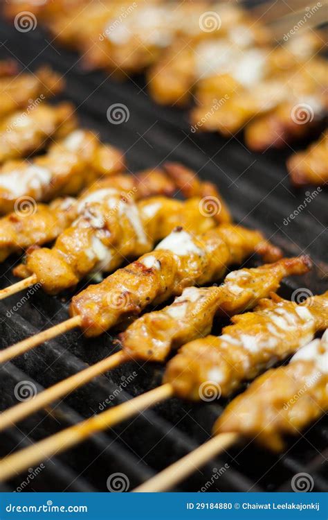 Satay Chicken On Grill Stock Photo Image Of Barbecue