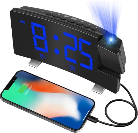 Digital Projection Alarm Clock Radio For Bedroom 8” Led Curved Screen