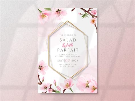 Carte D Invitations De Mariage Sakura En Fleurs PSD Premium