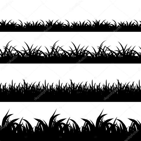 Seamless Grass Black Silhouette Vector Set Stock Vector Image By