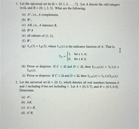 Solved 1 Let The Universal Set Be Ω {0 1 2 … 7} Let A