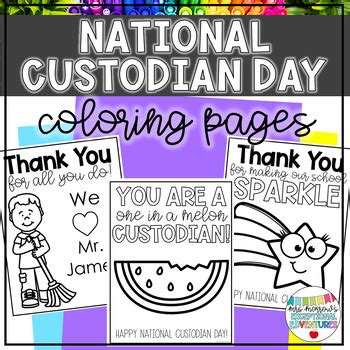 National Custodian Day Coloring Pages Thank You Cards TPT