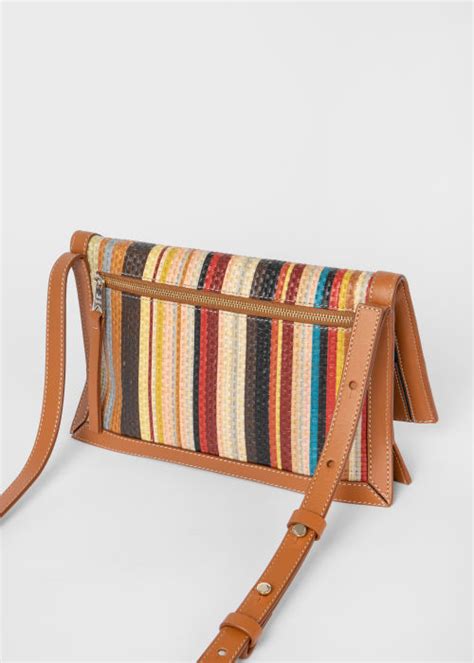 Women S Signature Stripe Raffia Cross Body Bag