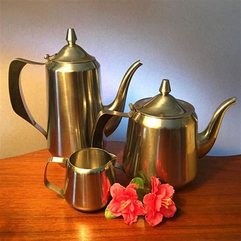 Three Piece Set Mid Century Oneida Stainless Coffeepot Etsy