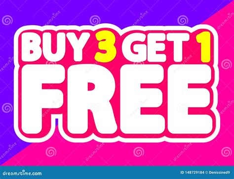 Buy 3 Get 1 Free Sale Tag Poster Design Template Discount Isolated