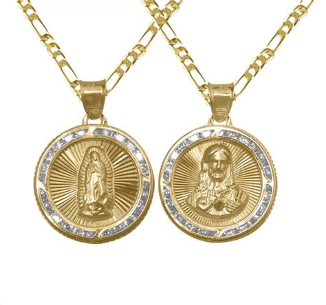 Medallas Nuestra Boda Oro Sólido 10k Virgen Sagrado Cadena