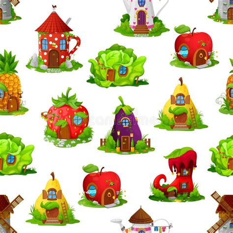 Fairytale Houses And Dwellings Seamless Pattern Stock Vector