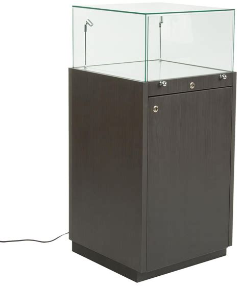 Pedestal Case Wlocking Cabinet Base Frameless Glass Top Led Lights Black Display Case