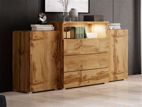 Dressoir URBY 2 Deuren 3 Lades Wotan Eik Met Led Meubelaanbieding Nl