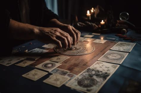 Manos masculinas sosteniendo cartas del tarot el astrólogo calcula la