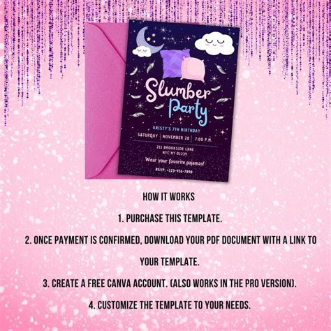 Girls Editable Slumber Party Invitation Slumber Party Etsy