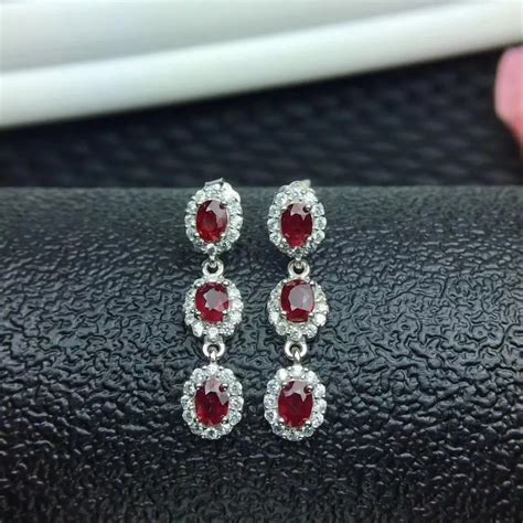 Fashion Array Natural Red Ruby Gem Drop Earrings Natural Gem Stone Earrings 925 Silver Girl