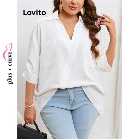 Lovito Blusa Plus Size Elegante Bolso Liso Para Mulheres Lbl