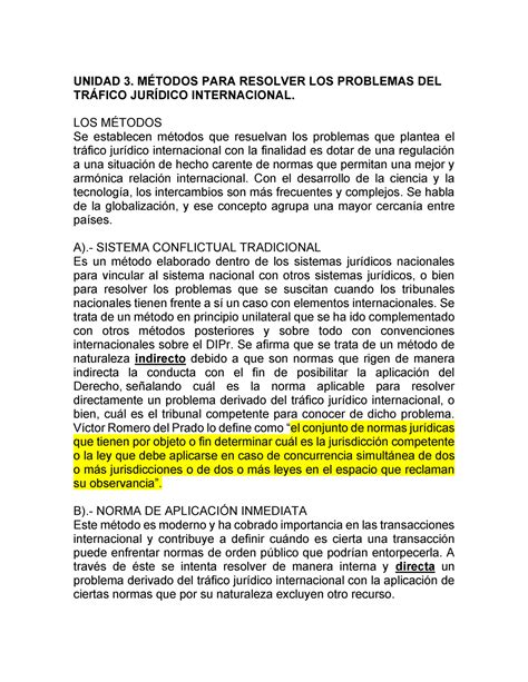 Unidad M Todos Para Resolver El Tr Fico Jur Dico Internacional