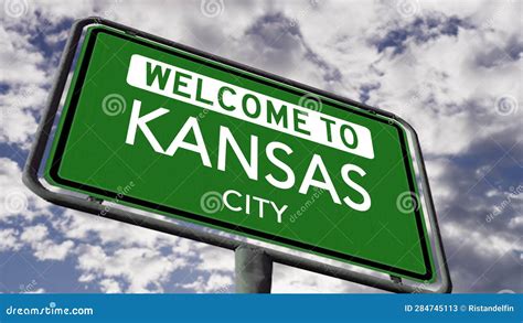 Welcome To Kansas City. USA Road Sign Close Up, Realistic 3d Animation ...