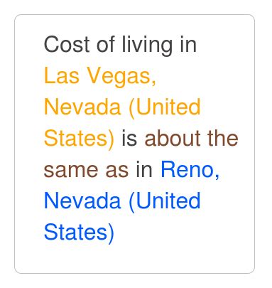 Las Vegas, Nevada is about the same as Reno, Nevada. Jan 2025 Cost of ...