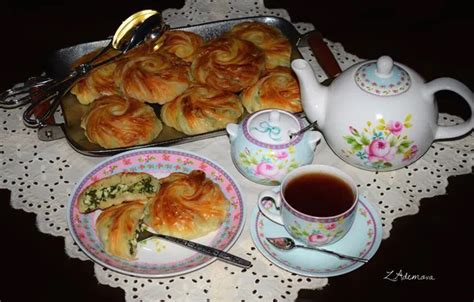 Wallpaper Tea Kettle Cakes Buns Spinach For Mobile And Desktop